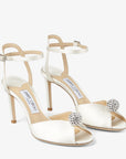 Jimmy Choo Women's Sacora 85 Ivory Satin Sandals with Crystal-Embellished Sphere