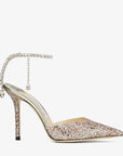 Jimmy Choo Women's Saeda 100 Rose Coarse Glitter Fabric Pumps with Crystal Embellishment