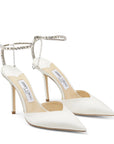 Jimmy Choo Women's SAEDA 100 Ivory Satin Pumps with Crystal Embellishment