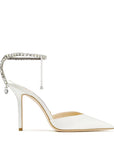 Jimmy Choo Women's SAEDA 100 Ivory Satin Pumps with Crystal Embellishment