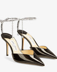 Jimmy Choo Women's Saeda 85 Black Patent Leather Pumps with Crystal Embellishment