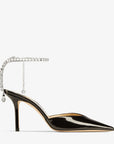 Jimmy Choo Women's Saeda 85 Black Patent Leather Pumps with Crystal Embellishment