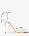 Jimmy Choo Women's Saeda Sandal 100 Ivory Satin Sandals with Crystal Embellishment