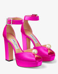 Jimmy Choo Women's Socorie 120 Fuchsia Satin Platform Sandals with Pearl Detailing