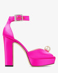 Jimmy Choo Women's Socorie 120 Fuchsia Satin Platform Sandals with Pearl Detailing