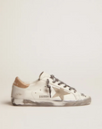 Golden Goose Women's Super-Star sneakers in white leather with ice-gray suede star and contrasting black lettering