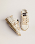Golden Goose Women's Super-Star sneakers with gold sparkle foxing and metal stud lettering