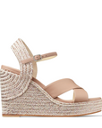 Jimmy Choo Women's DELLENA 100 Ballet Pink Nappa Leather Wedges with Metallic Rope Trim