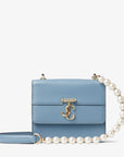 Jimmy Choo Women's Varenne Quad XS Smoky Blue Box Leather Shoulder Bag with Pearl Strap