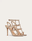 Valentino Garavani Women's ROCKSTUD METALLIC CALFSKIN LEATHER ANKLE STRAP SANDAL 100 MM