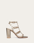 Valentino Garavani Women's ROCKSTUD METALLIC CALFSKIN LEATHER ANKLE STRAP SANDAL 90 MM