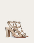 Valentino Garavani Women's ROCKSTUD METALLIC CALFSKIN LEATHER ANKLE STRAP SANDAL 90 MM