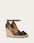 Valentino Garavani Women's DOUBLE ROCKSTUD GRAINY CALFSKIN WEDGE SANDAL 95 MM