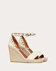 Valentino Garavani Women's DOUBLE ROCKSTUD GRAINY CALFSKIN WEDGE SANDAL 95 MM